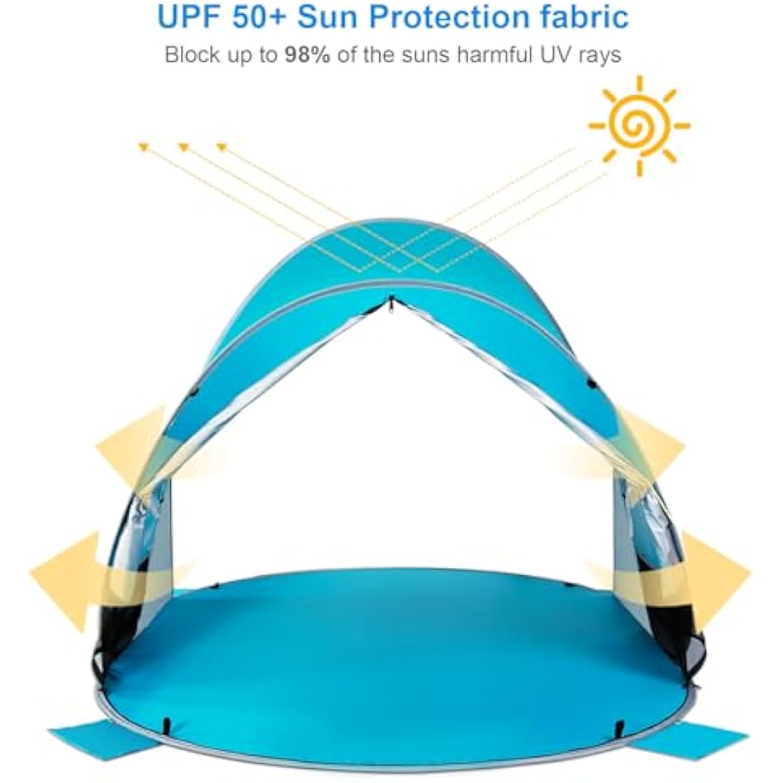 Wolfwise 3-4 Person Pop Up Beach Tent UPF 50+ Family Baby Sun Shelter Canopy Sport Umbrella Sun Shade Tent, Blue