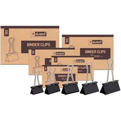 D.RECT Foldback Clips Multi-Purpose Paper Clips Binder Clip Office Clip 25 mm Pack of 12 x 12 Packaging