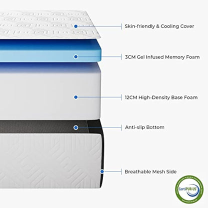 Vesgantti Folding Mattress Single Size with Storage Bag, 15CM Gel Memory Foam Foldable Mattress Tri-fold for Travel, Camping, Guest Bed - 100-Night Trial, CertiPUR-US Certified