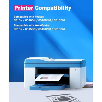 SODFACE 6510 6510XL Toner Cartridges Compatible for 6510 6515XL Xerox WorkCentre 6515 Toner 6515 6515N 6515DN 6515DNI 6515DNM Phaser 6510DN 6510DNI 6510N Printers (4 Pack, Black Cyan Yellow Magenta)