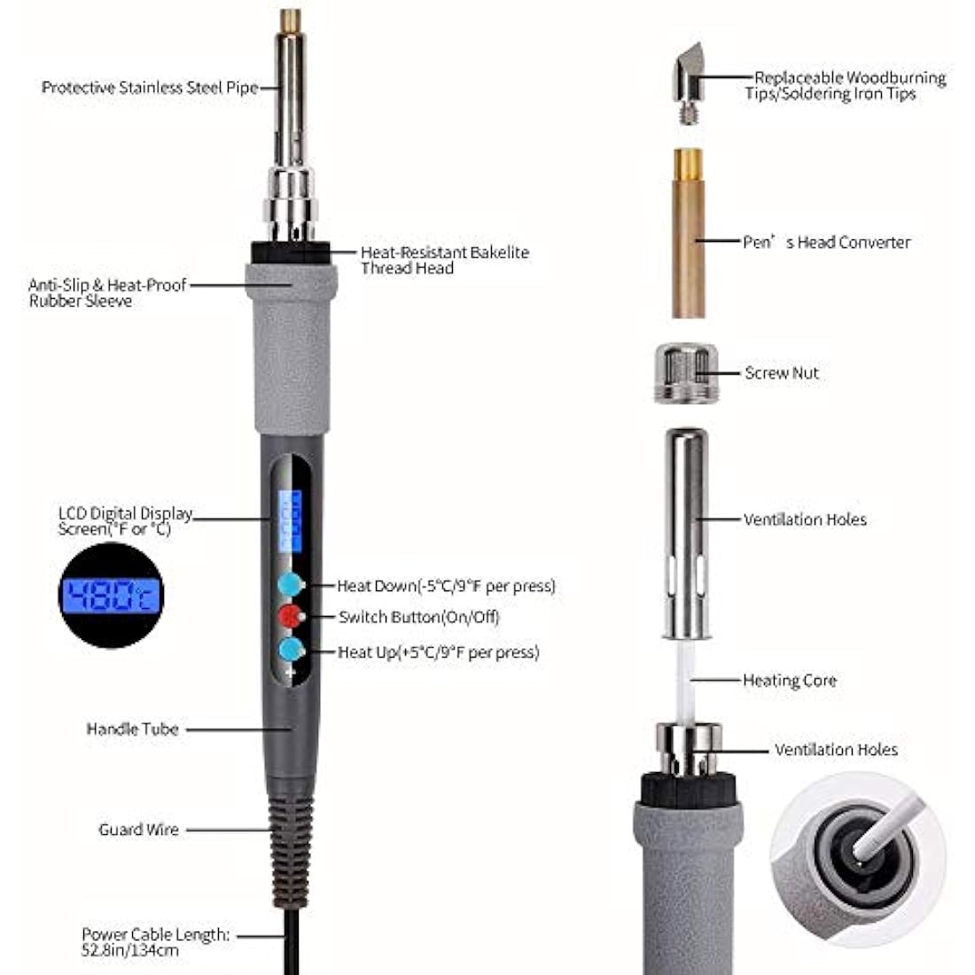 Wood Burning Kit 77Pcs, 60W LCD Adjustable Temperature Soldering Pyrography Wood Burning Set Tool Pen and Accessories,Graphics, Soldering Irons,woodburning Embossing Carving…