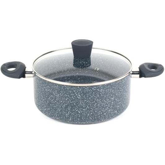 Russell Hobbs RH00849EU Stockpot With Lid - Non-Stick 24cm Induction Suitable Cooking Pot, Pressed Aluminium, PFOA-Free, Soft-Touch Handles, For Stews/Soups, Nightfall Stone Collection, Blue Marble