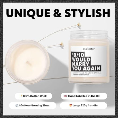 Funny Anniversary Candle Gifts - Luxury Soy Wax - Vanilla, Jasmine, Sugared Almond - Makester