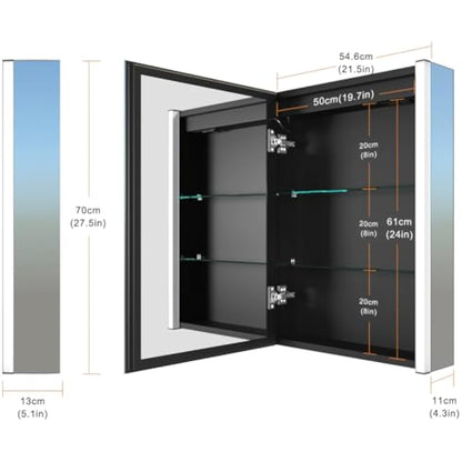 KWW LED Mirror Medicine Cabinet with Lights, LED Medicine Cabinet w/Defogger, Dimmer, 3 Color Light Makeup Mirror (55 x 70 cm)