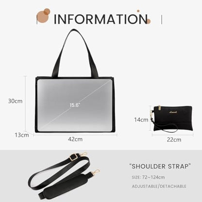 LOVEVOOK Laptop Bags for Women 15.6 Inch Ladies Work Bags Large Tote Bag with Laptop Compartment Designer Handbag Stylish PU Leather Briefcase for School Shoulder Bag for Office Business, Black
