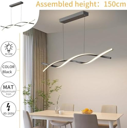 Mikeru 100CM Wave Pendant Light, 10%-100% Dimmable, Remote Control for 3 Colors Light 3000K/4500K/6000K, Black Kitchen Island Lights for Dining Room, Living Room