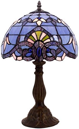 4MYHOME Tiffany Lamp Blue Purple Stained Glass Table Lamp 12X12X18 Inches Baroque Style Lavender Bedside Reading Desk Light Decor Bedroom Living Room Home Office S003C Series