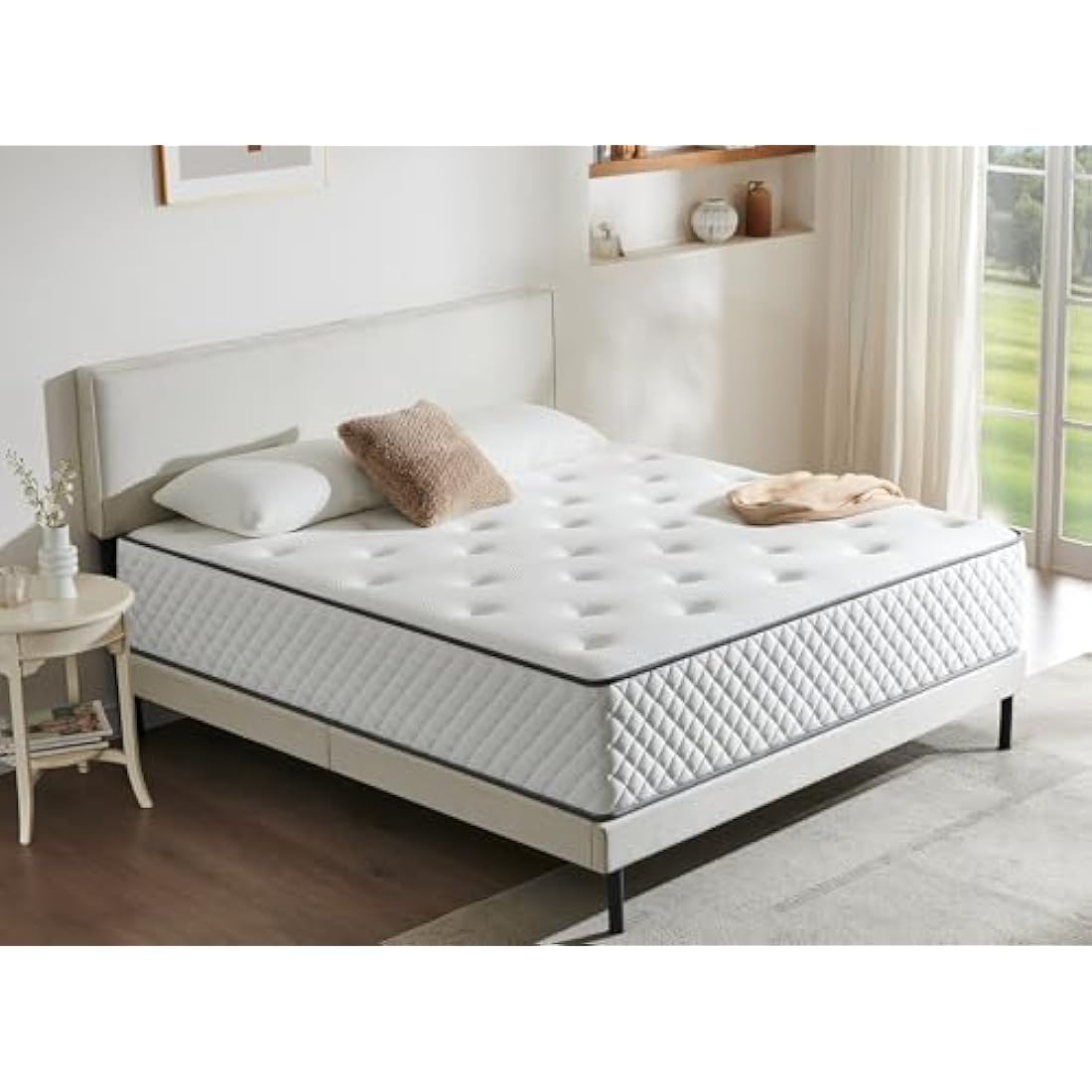Sleremind Double Mattress | 7-Zone Hybrid Pocket Spring Medium-Firm Bed Mattress | Pressure Relief Technology & Cooling Gel Memory Foam(135×190×22cm)