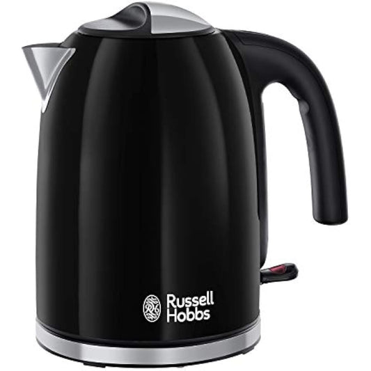 Russell Hobbs Black Stainless Steel 1.7L Cordless Electric Kettle with black handle (Fast Boil 3KW, Removable washable anti-scale filter, Pull to open hinged lid, Perfect pour spout) 20413