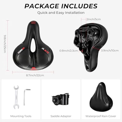 YOUNGDO Bicycle Saddle, Gel Bicycle Seat, Soft, Comfortable, Breathable, Shock-Absorbing, Ergonomic Bicycle Saddle with Waterproof Cover
