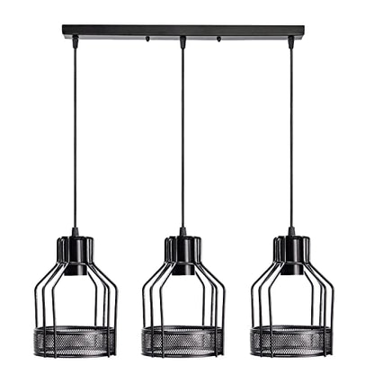 LEDSone Industrial 3 Lights Ceiling Lamp Adjustable Hanging Pendant Lights Flush Mount Ceiling Lighting Fixture E27 Base Black Bird Cage Pendant Lamp