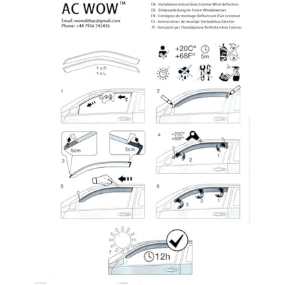 2x Wind Deflectors compatible with Ford Transit Custom Tourneo 2012 2013 2014 2015 2016 2017 2018 2019 2020 2021 2022 Acrylic Glass Windows Weather Shields Visors Rain Snow Sun Guards