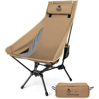 OneTigris Tigerblade High Back Camping Chair with Pillow Design, Comfortable Widened Seat Folding Chair