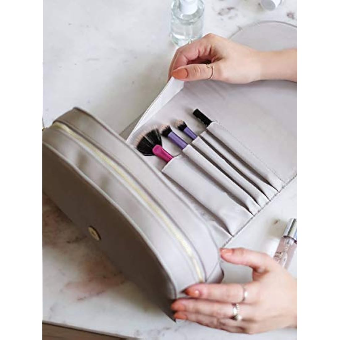 Stackers Taupe Wrap Around Make Up Bag