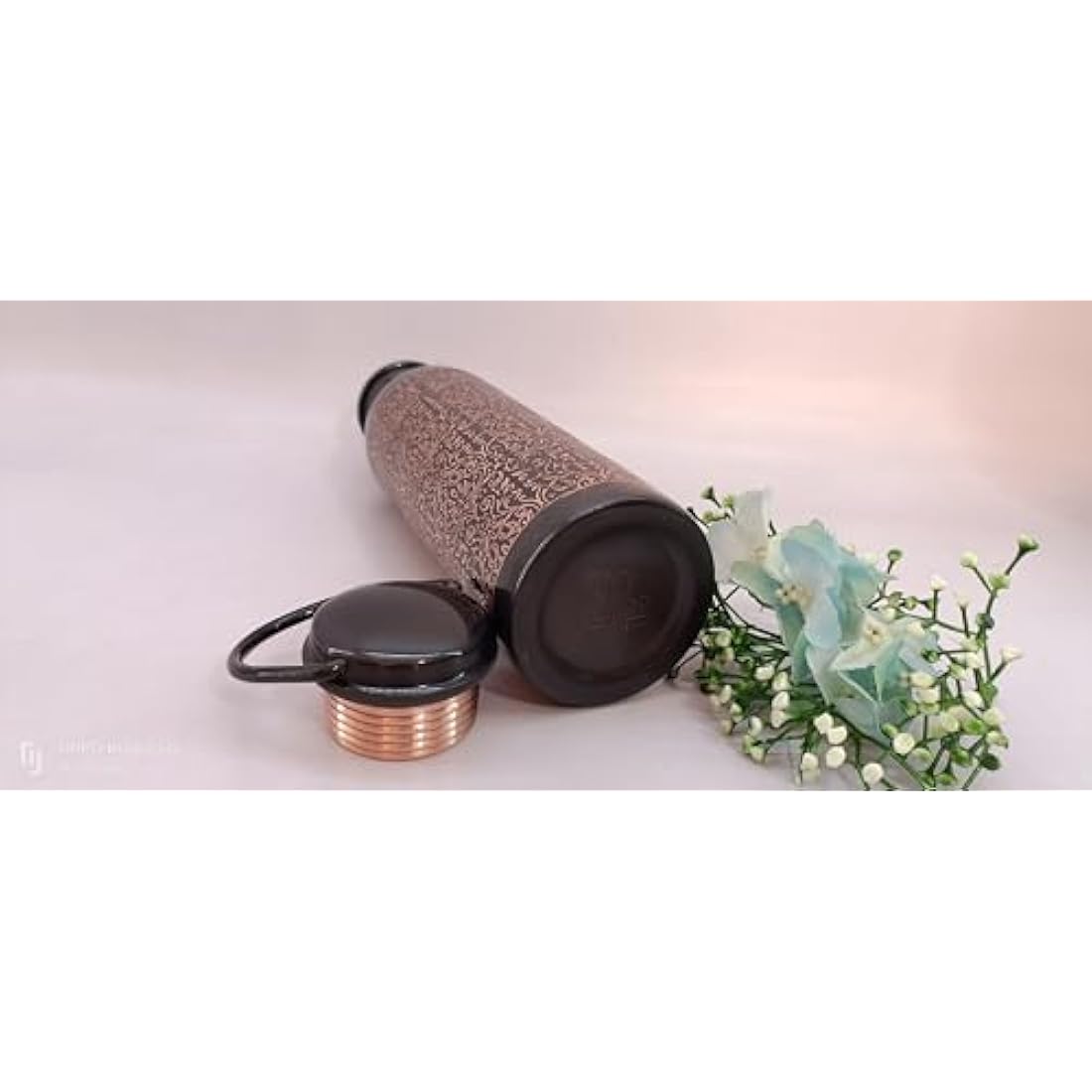 Cop29 Handcrafted Engraved Premium Design Pure Copper Tulip Antique Water Bottle with Handle : Joint Free & Leak Proof -900ml/30oz