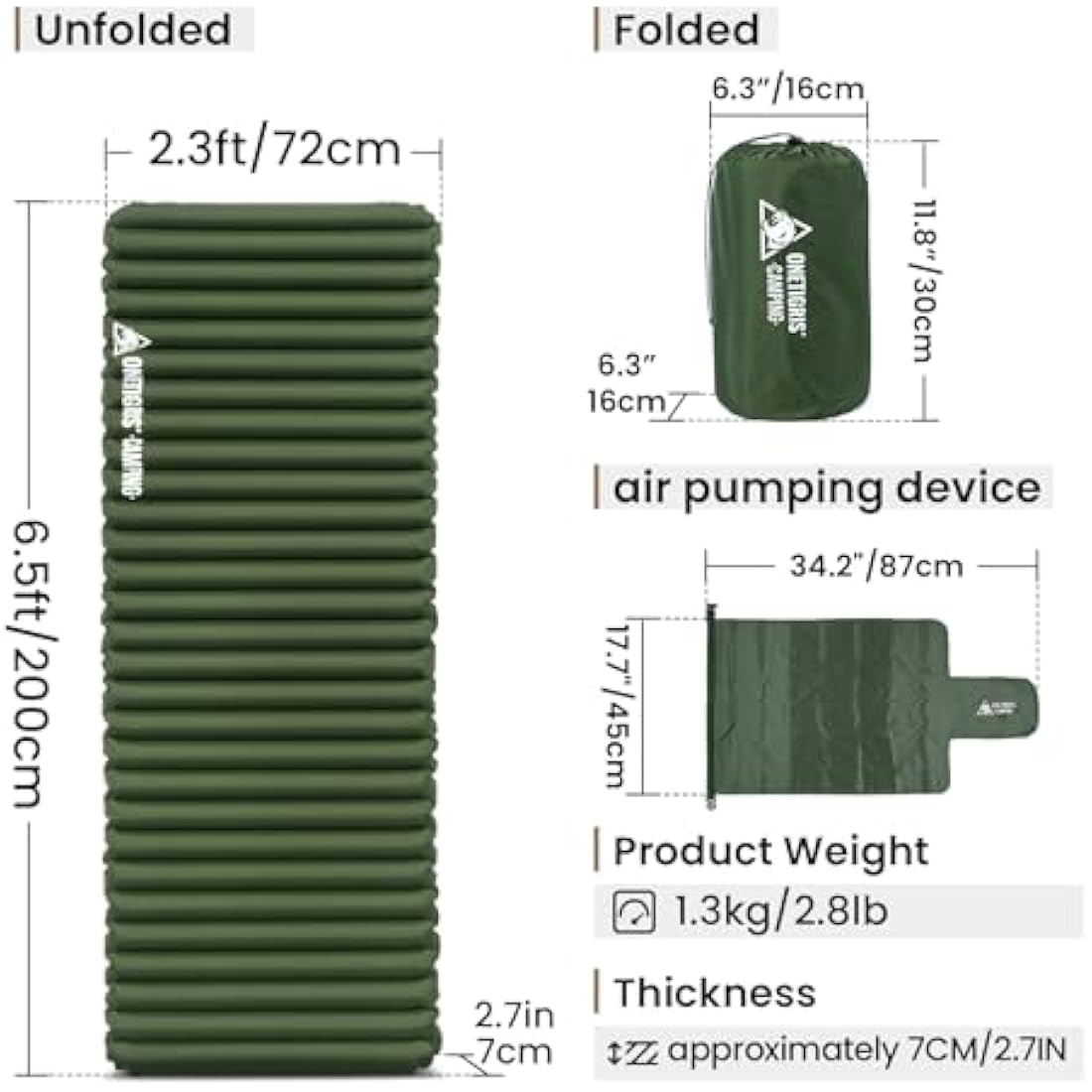 OneTigris Camping Sleeping Pad, Ultralight Camping Mattress 2.8 R-Value Inflatable Sleeping Pads Compact for Camping Backpacking Hiking Traveling Tent 28.3 Extra-Wide with Patch-up Kit