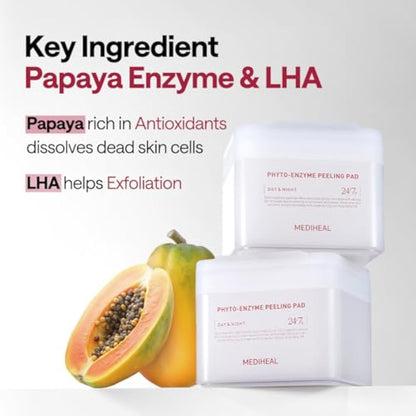 MEDIHEAL Phyto Enzyme Peeling Pad - Vegan Face Resurfacing Gauze Pads with LHA & Papaya Enzym - Pore Tightening Pads to Control Sebum - Exfoliating Pads for Dead Skin Cells, 90 Pads