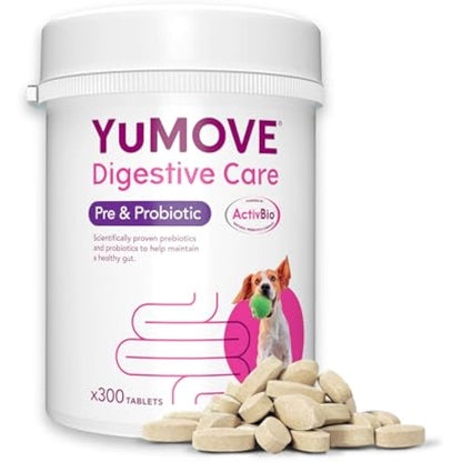 YuMOVE Digestive Care, Dog Pre and Probiotics Supplement for Gut Health and Digestive Support, All Ages and Breeds with Sensitive Digestion, 300 Tablets