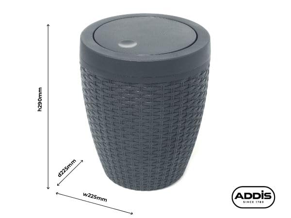 Addis Faux Rattan Round Swing Lid Bathroom Bin, Charcoal, 517488