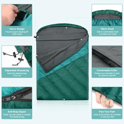 Mcota Double Sleeping Bag, 2 Person Queen Size Sleeping Bag for Adults Couples Family Camping Backpacking, XL Waterproof Lightweight for Cold Weather & Warm
