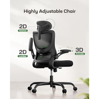 Marsail Ergonomic Office Chair: Computer Desk Chair with High Back Adjustable Lumbar Support 3D Armrests and Headrest 90°-130°Rocking Mesh Swivel Task Chairs for Home Office