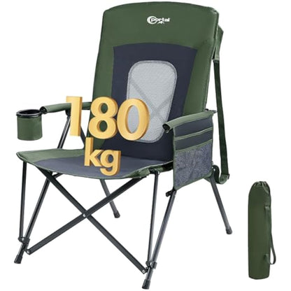 Portal Folding Camping Chair for Adults High Back Heavy Duty 180KG Load Foldable Garden Picnic Festival Collapsible Chair Oversized Hard Armrests Mesh Back Portable for Fishing Beach Patio