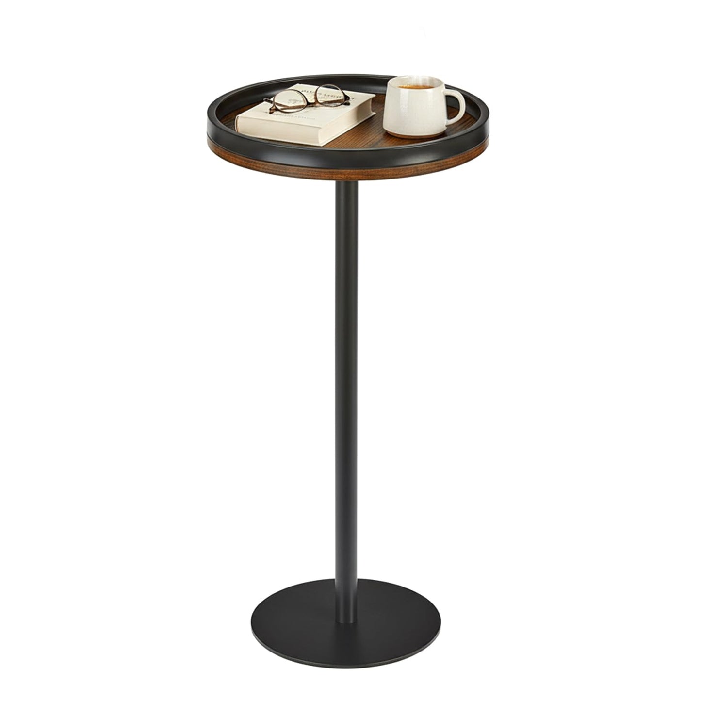 ZEXVIDA Small Round Side Table,Drink Table with Weighted Base,Industrial Metal & Wood Pedestal End Table with Tray Top