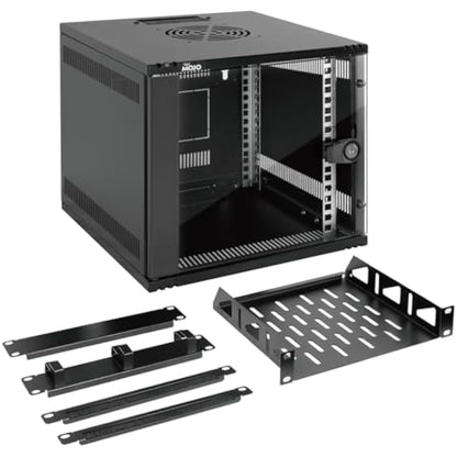 Tecmojo 6U Wall Mount Data Cabinet, 10in Wide 300mm Depth Network Cabinet with Rack Shelf, Brush Panels, Cable Organizer for 10'' AV/IT/Data Devices, 44lbs(20kg) Capacity, Glass Door