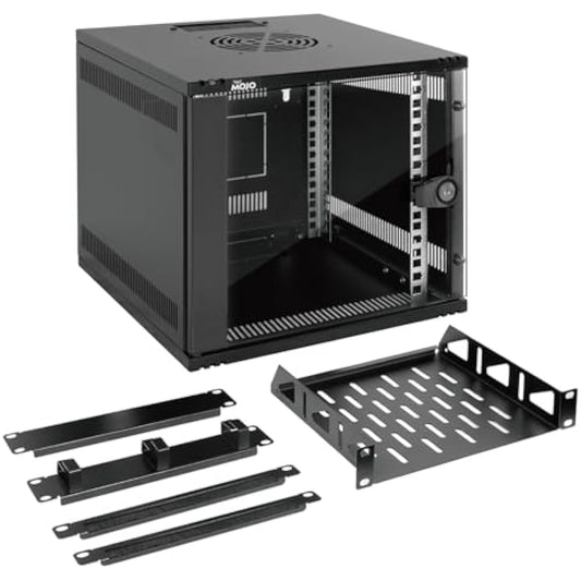 Tecmojo 6U Wall Mount Data Cabinet, 10in Wide 300mm Depth Network Cabinet with Rack Shelf, Brush Panels, Cable Organizer for 10'' AV/IT/Data Devices, 44lbs(20kg) Capacity, Glass Door