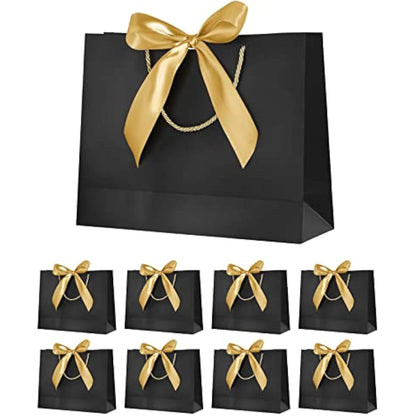 Gift Bags for Presents,Black Gift Bags with Ribbon Bow for Birthday,Wedding,Party,Christmas 12.6x9.8x3.9inches,(Black,8 Pack)