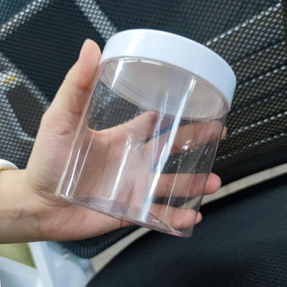 ZEONHEI 16 Pack 500ml Plastic Jars with White Lids, 16oz Refillable Clear Plastic Containers, Round Empty Leak-Proof Storage Spice Jars for Slime Making Kitchen Travel DIY Cosmetic Crafts