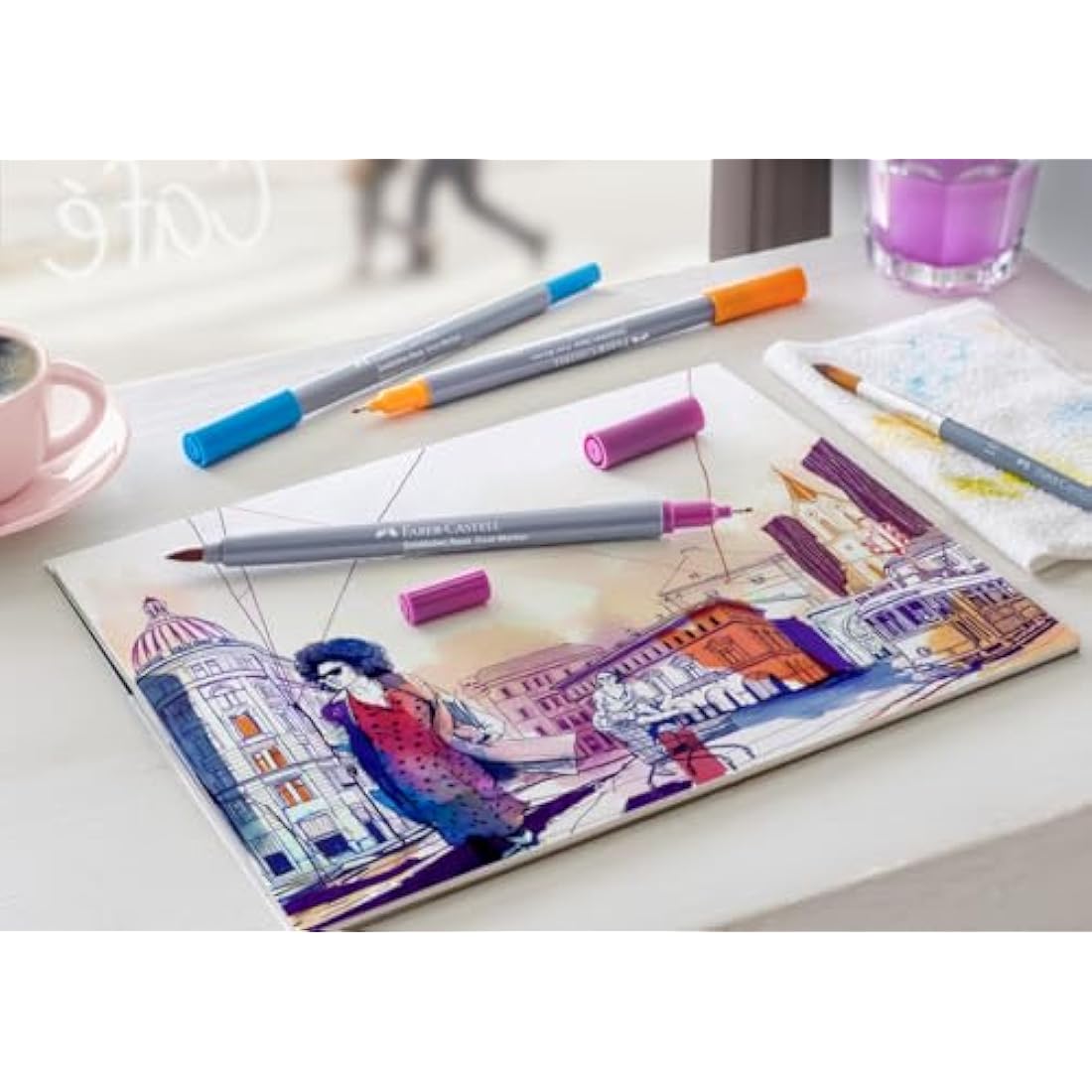 Faber-Castell Creative Studio Goldfaber Aqua Dual Marker, Multicoloured, Marker Wallet Of 12, For Art, Craft, Drawing, Sketching, Home, School, University, Colouring