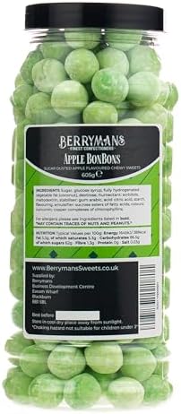 Original Apple BonBons Retro Sweets Gift Jar By Berrymans Sweet Shop (Bon Bons) - Classic Sweets, Traditional Taste.