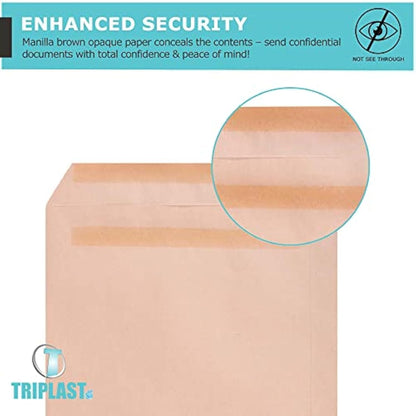 Triplast 100 x C4 Manilla Self Seal Security Envelopes (Size: 324x229mm) | Fully Opaque, Self Sealing & Printer Safe Mailing Paper Envelopes | Ideal for Everyday Home, Office & Commercial Use
