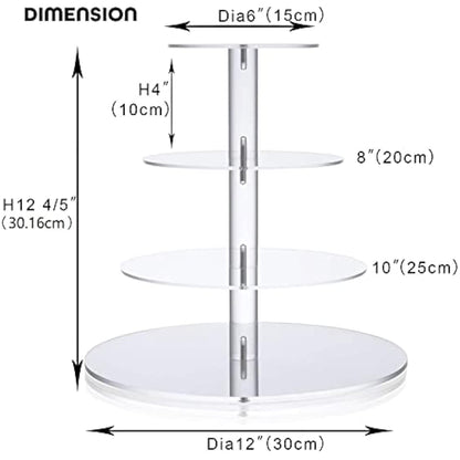 Cupcake Stand, ULIFEME 4 Tier Cake Stands, Round Acrylic Display Stands Cupcake Tower for Wedding, Birthday & Party, 6'' / 8'' / 10'' / 12'' Diameter Round Stand, 4 Inch Height, 4mm Thickness Acrylic