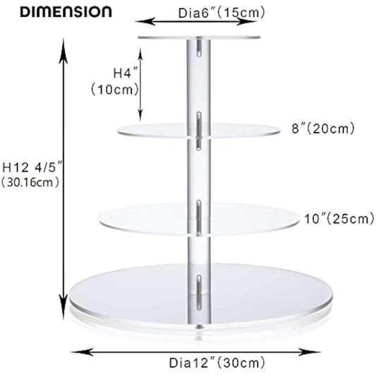 Cupcake Stand, ULIFEME 4 Tier Cake Stands, Round Acrylic Display Stands Cupcake Tower for Wedding, Birthday & Party, 6'' / 8'' / 10'' / 12'' Diameter Round Stand, 4 Inch Height, 4mm Thickness Acrylic