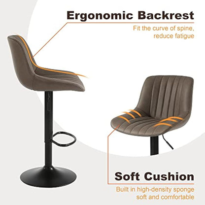 Youhauchair Bar Stools Set of 2, Swivel Counter Height Barstools with Back, Adjustable PU Leather Bar Stool, Modern Kitchen Breakfast Bar Stools, Brown