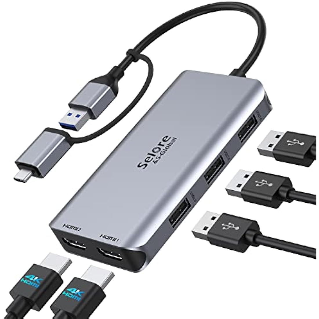 USB 3.0 Docking Station, HDMI Splitter Extended Display Dual HDMI Adapter USBC Laptop Universal USB Docking Station with 2 Hdmi Dual Monitor Dock for M1 M2 MacBook Pro/Air, Microsoft, Dell, HP