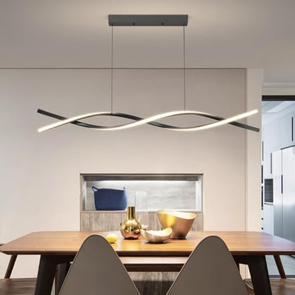 Mikeru 100CM Wave Pendant Light, 10%-100% Dimmable, Remote Control for 3 Colors Light 3000K/4500K/6000K, Black Kitchen Island Lights for Dining Room, Living Room