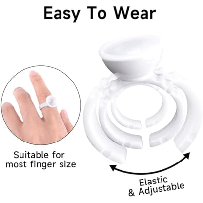 G2PLUS White Eyelash Glue Holder Ring - 100PCS Lash Extension Glue Rings - Small Disposable Plastic Glue Cups Rings for Eyelash Extension, Tattoo Application, Nails Extension