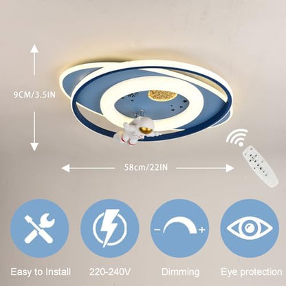 GHiycotdl LED Astronaut Ceiling Light, 58CM Dimmable with Remote Control for Kids Room, Living Room, Kindergarten
