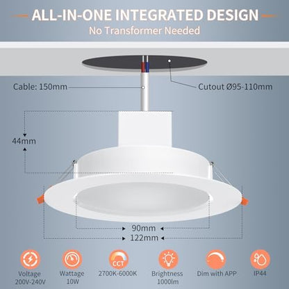 DUSKTEC Smart Recessed Downlights 10W 1000LM, Work with Alexa, APP & Voice Control, 2700K-6000K Warm Neutral Cold White CCT Adjustable Spot Light, Dimmable LED Recessed Ceiling Spotlights, 6 Pack