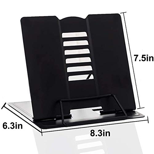 MEAOR Metal Book Stand Folding Reading Stand Anti-Slip Adjustable Desktop Bookend Cookbook Rest Book Holder (Black)