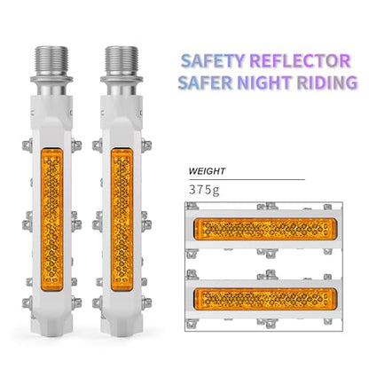 GEWAGE Bike Pedals With Reflective Strips, 3 Sealed Bearings Non-Slip CNC Aluminum Bicycle Platform 9/16" Pedals For Road Bike MTB E-Bike. (White)