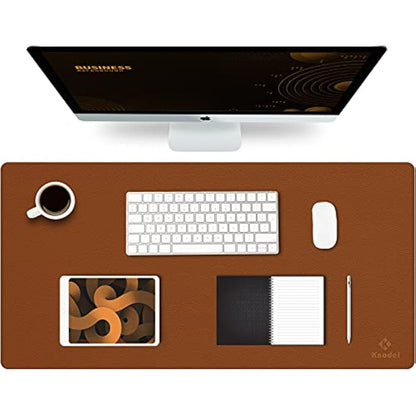 K KNODEL Large Office Leather Desk Mat, Mouse and Keyboard Pad, Computer and Laptop Mat, Desktop Protector and Cover, Writing Pad and Blotter (80x40cm, Brown)