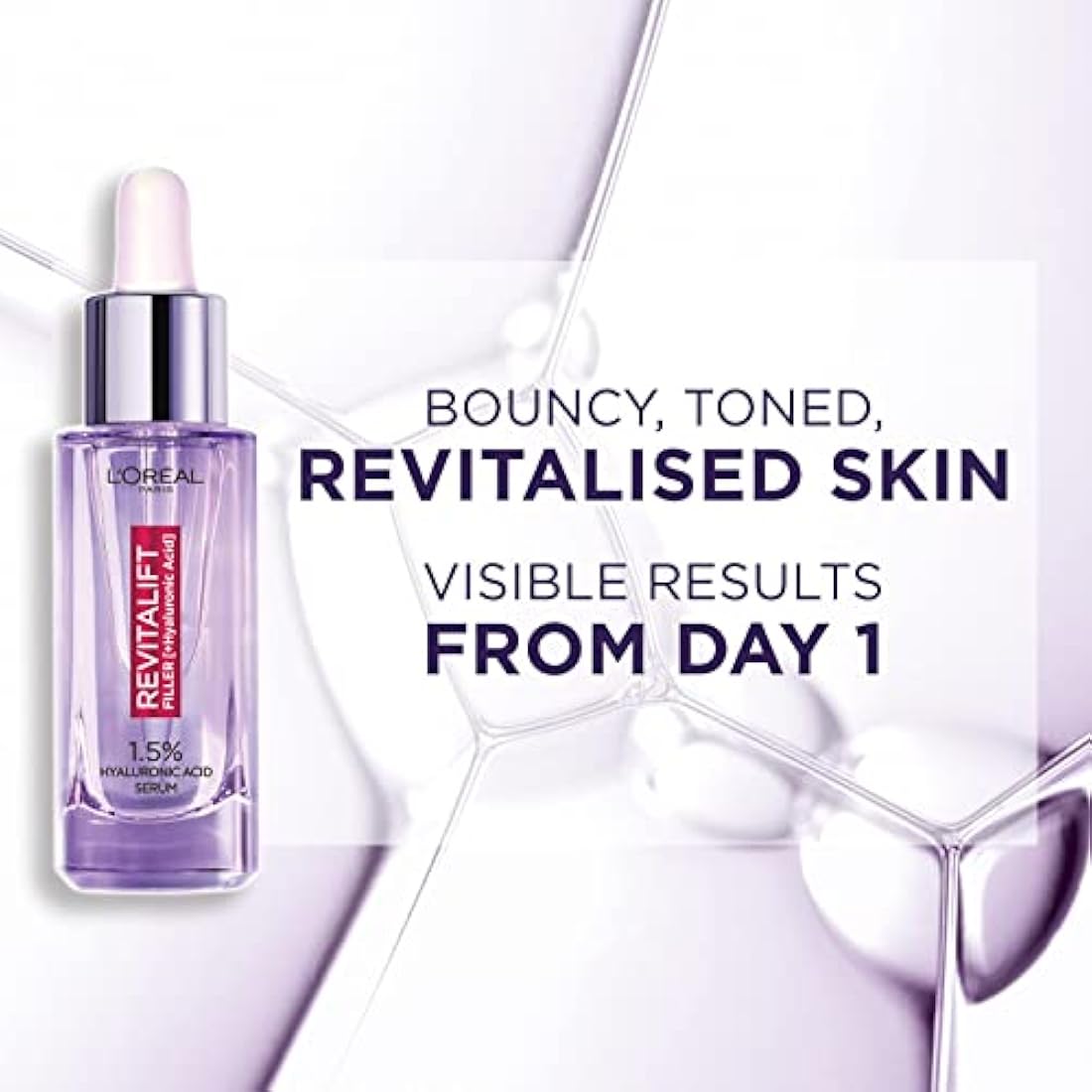 L'Oréal Paris Hyaluronic Serum, Revitalift Filler, Anti-Ageing Face Care, Anti-Wrinkle, with 1.5% Pure Hyaluronic Acid and Vitamin C, 50 ml