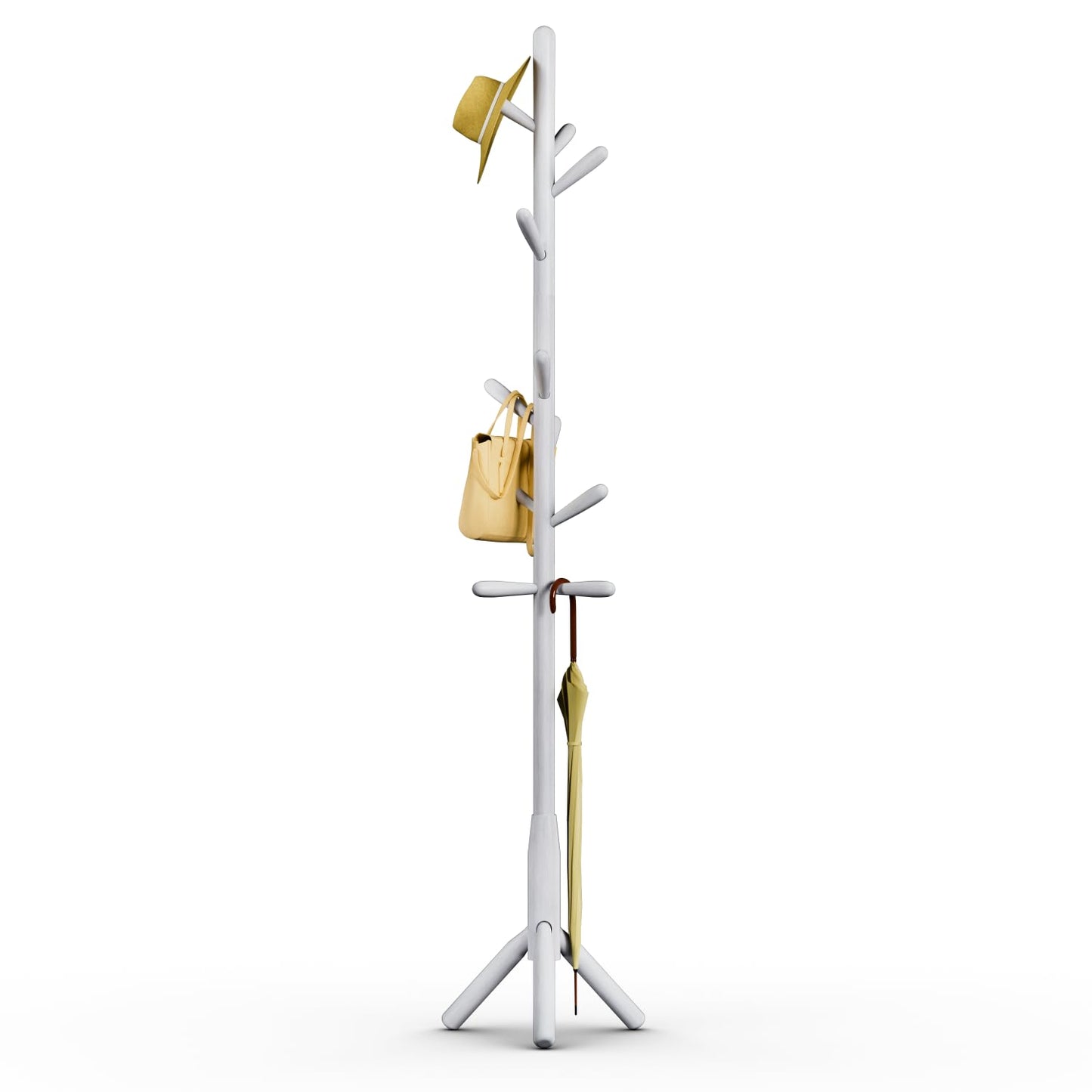 Solid Wood Coat Rack, Freestanding Tree-Shaped Coat Rack with 11 Hooks, Main Pole 1.6" dia for Clothes, Hat Stand Used in Bedroom/Office/Entryway