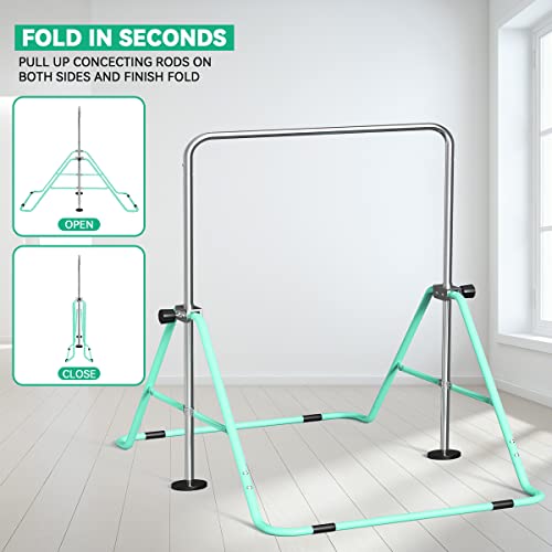 FBSPORT Gymnastics Bar, Folding Horizontal Bar Gymnastics Equipment for Kids Home Training, Expandable Gymnastics Training Bar Junior with Adjustable