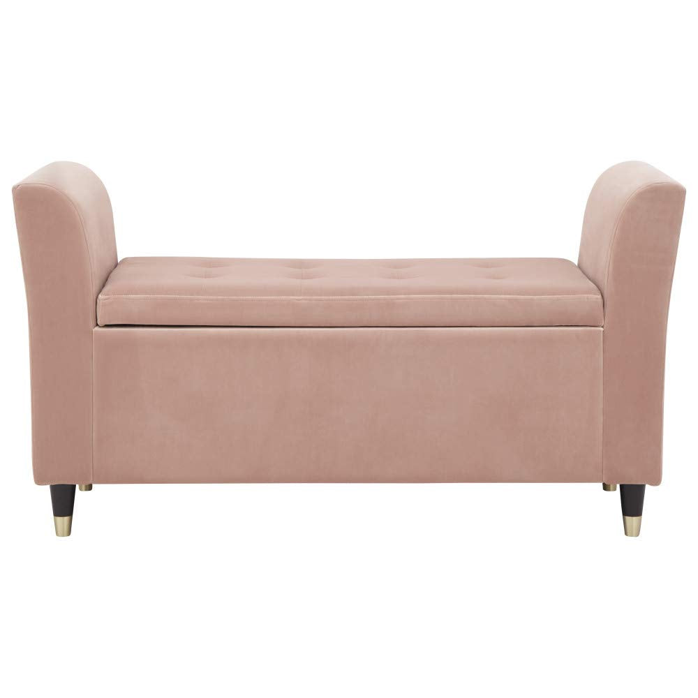 GFW Genoa Plush Fabric Ottoman Window Storage Seat With Wooden Accent Legs, Blush Pink, 41 x 107 x 58 cm