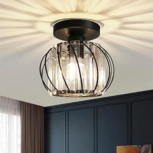 Hudi Fyier Chandelier Crystals Ceiling Lighting Fixtures,2 Pack Small Flush Mount Ceiling Light for Kitchen Hallway Dining Rooms Living Rooms Bar (Black)